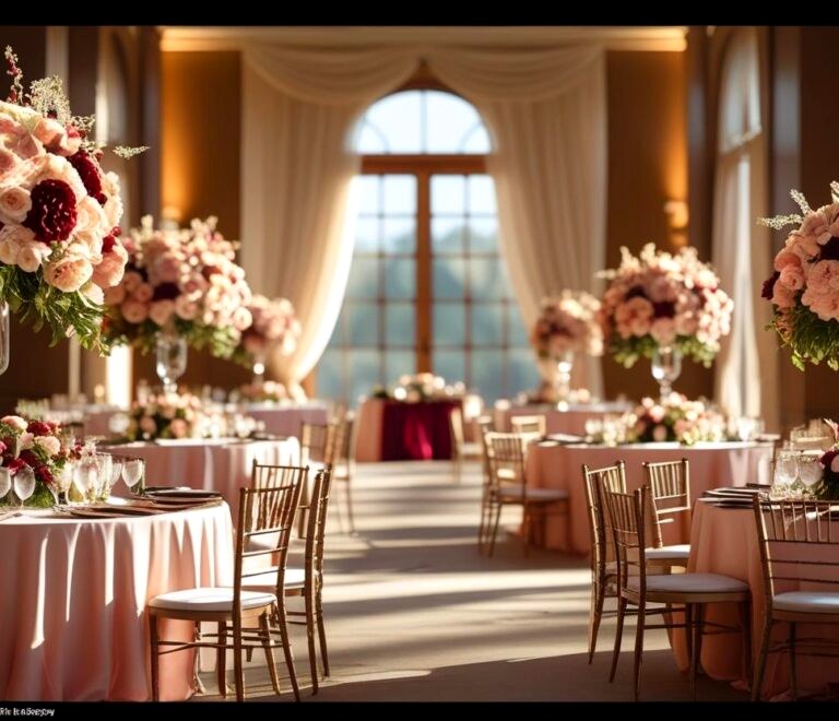 Detail of the Kumberland Events Center ballroom head table in morning window light